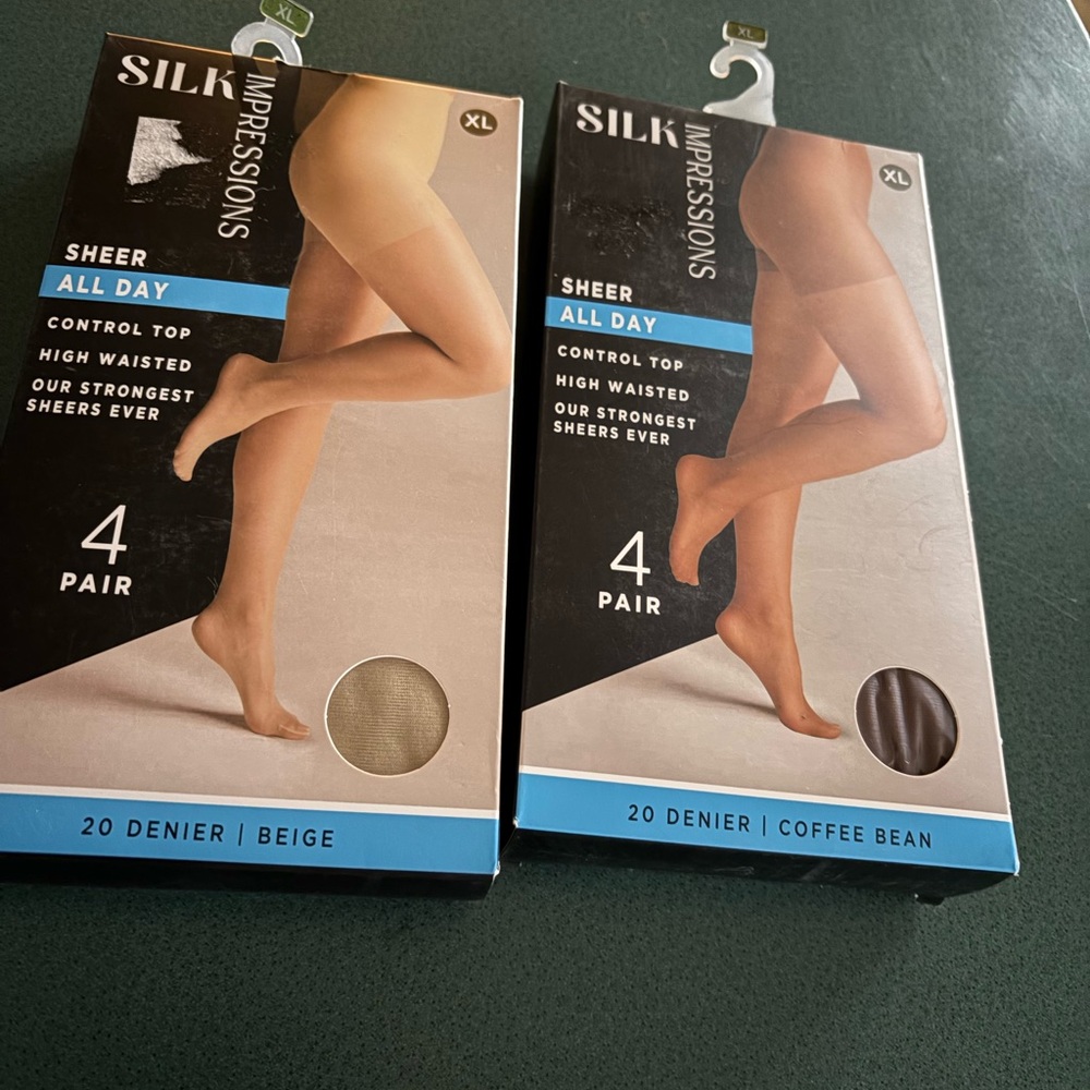 New XL Impressions Sheer All Day Control Top Pantyhose Beige and Coffee Bean